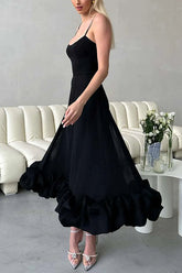 Midnight Girl – Bustier-Midikleid mit Volant und Party-Print